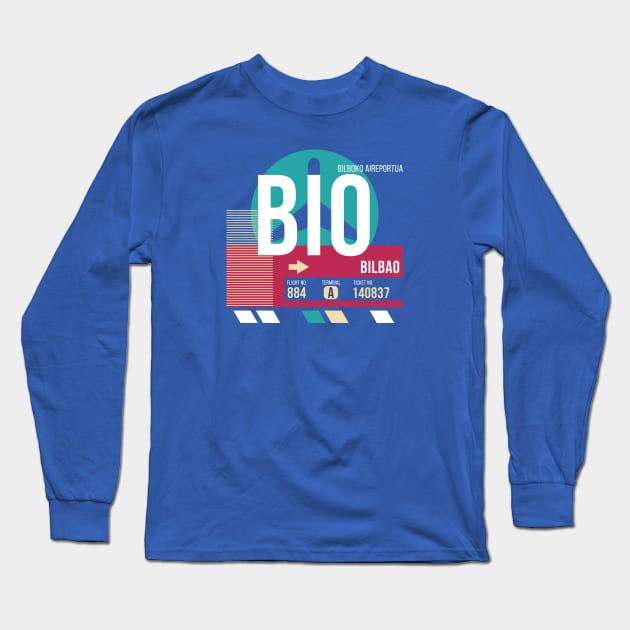 Bilbao, Spain (BIO) Airport Code Baggage Tag Long Sleeve T-Shirt by SLAG_Creative